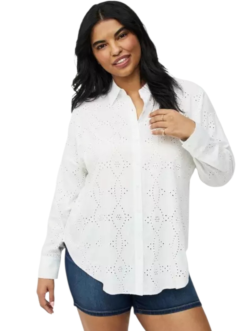 Torrid Drop Shoulder Eyelet Button Down Long Sleeve Top Size Large Oversized
